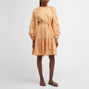 NWT Meadow Lace-Trim Blouson-Sleeve Midi Dress